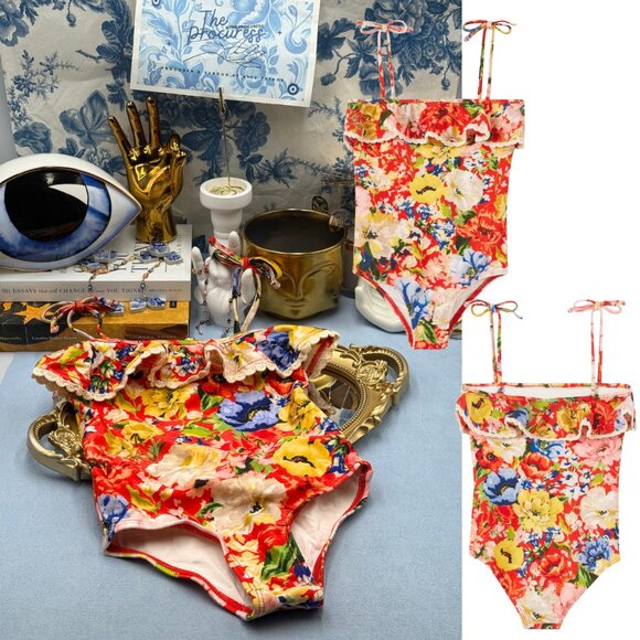 🆕 ZIMMERMANN KIDS 🧿 NWT Alight Trim Frill 1PC, Red Floral - Sz 4Y - Picture 1 of 12